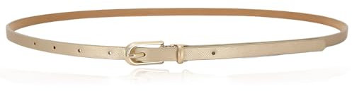 LECTNORE Schmaler Ledergürtel für Damen für Kleider, schmaler Taillengürtel mit Metallschnalle für Jeans-Anzughosen (Champagner)