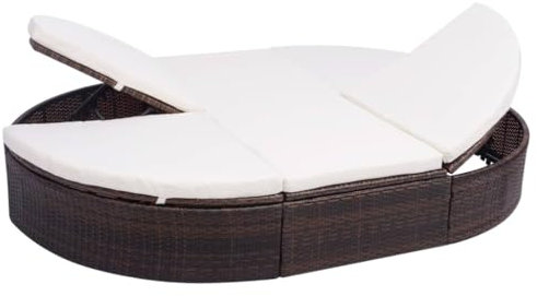 LVHUIDEH Doppel Gartenbett mit Kissen, Ovale Sonneninsel, Freizeitbett, Outdoor Sonnenliege, 2 Personen Gartenliege, Polyrattan Liegestuhl für Pools Garten Terrasse, 200 x 140 x 28 cm