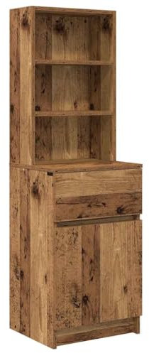 vidaXL bedside cabinet/old wood bedside table - engineered wood 39x35x125 cm/Brown - modern bedroom/living room storage furniture/nightstand with drawer & shelves - placed top for lamp/plants/book...