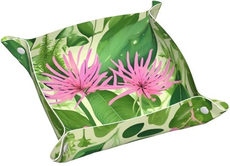 Plateau de rangement pratique en cuir pour table de chevet, table de chevet et fleurs roses