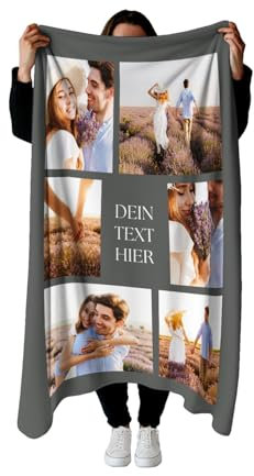 PICANOVA Fotodecke Personalisierte Decke Mit Fotos 150x100cm - Kuschelige Decke mit Bildern - Personalisierte Geschenke für Mama, Freundin - Decken mit 6 Fotos