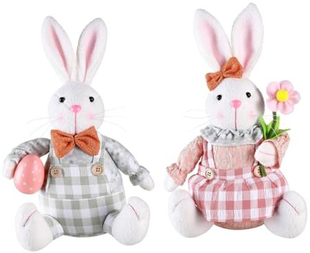 GARVALON 2 Stück Plüsch Osterhasen Figuren Dekorative Hasenpuppe Osterdeko Für Tisch Und Auto