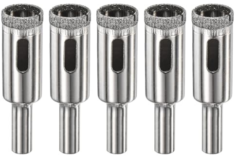 M METERXITY 5-Pack Diamond Hole Saw Drill Bit, 0.55 Inch / 14mm Glass Drill Bit for Ceramic/Marble/Granite Stone/Bottles/Tile Cutting [Silver Tone]