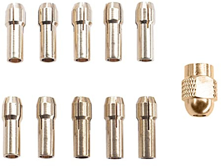 11Pcs Rotary Tool Accessories Brass Collet Chuck for Rotary Tools Including 10 Size 11Pieces Brass Collet Set Tool
