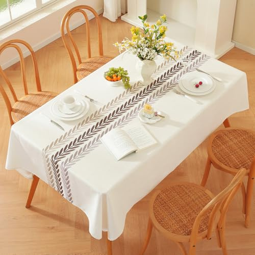 Plenmor Leinenoptik Tischdecke Abwaschbar Beige 300x135cm Tischdecke Leinen | Leinen Tischdecke Baumwolle für Küche, Garten, Party, Outdoor Tischdecken Leinen