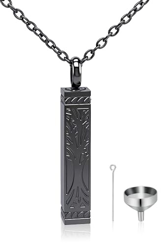 GBAFGLC Tree of Life Urn Necklace for Ashes Cylinder Bar Cremation Jewelry Urn Pendant Memorial Necklace Keepsake Jewellery for Women Men - Forever in my heart (Black)