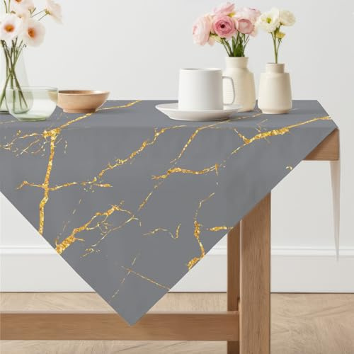 Arwllzz Tischdecke Outdoor Anthrazit Abwaschbare Modern 100 x 100 Eckig Mitteldecke Tisch Tischdecken Leinen Gold Marmor Tischwäsche Tischdeko Vintage Landhausstil Tischtuch für Draußen Garten