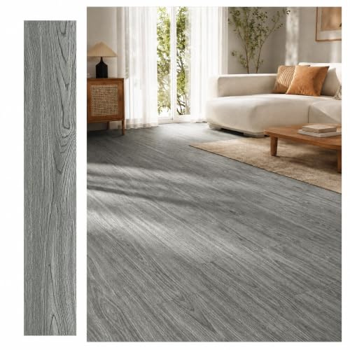 Brstheco PVC Vinylboden Selbstklebend,30 Vinyl Fliesen/600 x 150 Mm,2.8m² Klebevinyl Selbstklebend,Leicht Einfache Rutschfeste Bodenfliesen für Küche,Wohnzimmer(Hellgrau)