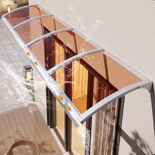 Large Outdoor Door Canopy Brown Polycarbonate Awning with Silver Aluminum e Easy Installation for & Entrances Sun Shade Protection for Outdoor Spaces