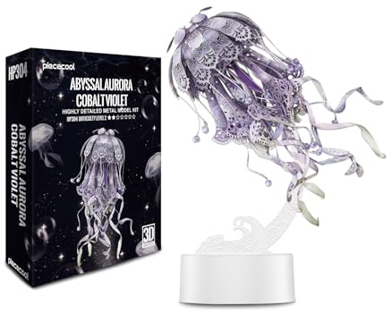 Piececool Puzzle 3D en métal - Lampe méduse - Kit de modélisme pour adultes - Puzzle en métal pour adulte - Avec connexion électrique - Puzzle 3D pour 430 en acier inoxydable - 61 pièces (violet