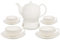 Buchensee Teeservice aus Fine Bone China Porzellan. Teekanne in fein-cremigem Weiß mit 1,5l Füllvolumen, 4 Teetassen, 4 Unterteller und Stövchen.