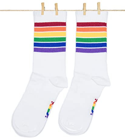 Roits Herren Schwule Stolz Weiß Socken 41-46 - Bunte Flagge Pride CSD Sportsocken Unisex LGBTQ Accessoires Regenbogen Geschenke