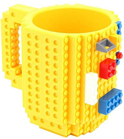 Gifts UK® DIY Creative Puzzle Building Brick Mug Build On Blocks Coffee Tea Cup Gift *UK Stock* (Yellow)