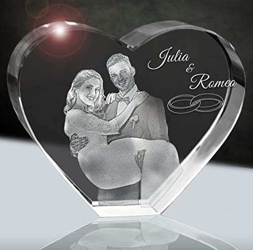 Brautpaar im Kristallherz | Geschenk zur Hochzeit | 3D im 80mm Herz