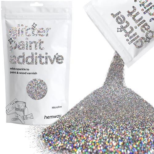 Hemway Glitter Paint Additive - Gun Metal Grey Holographic | Microfine Metallic Flakes for Adding Sparkle to Paints & Wood Varnish | Add to Emulsion, Acrylic & Latex for Indoor Sparkly Walls | 100 g