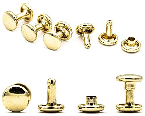 My Belt - 25 Stück Hohlnieten für Leder, Ledernieten 6mm Gold, Doppelkappe Nieten, Gürtelnieten Kappe
