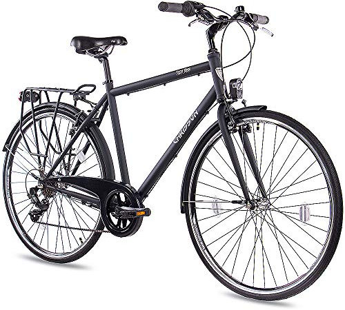 CHRISSON 28 Zoll Citybike Herren - City One schwarz matt 53 cm - Herrenfahrrad mit 7 Gang Shimano Tourney Kettenschaltung - praktisches Cityfahrrad für Männer