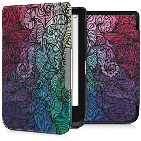 kwmobile Étui Compatible avec Pocketbook Touch Lux 4/5/Touch HD 3/Color (2020)/ Vivlio Lux 5 Coque - Étui à Rabat magnétique Tablette eReader Similicuir - Fuchsia-Bleu-Vert