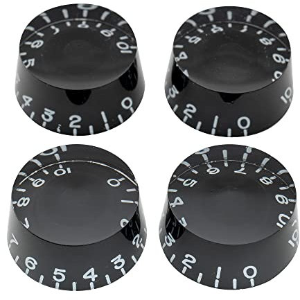 Musiclily Pro Linkshänder Metrische Größe 18 Splines Zylinder-Form Potiknopfe Speed Knobs für Asien Import Gitarre Bass Split Shaft Poti, Schwarz(4er Set)