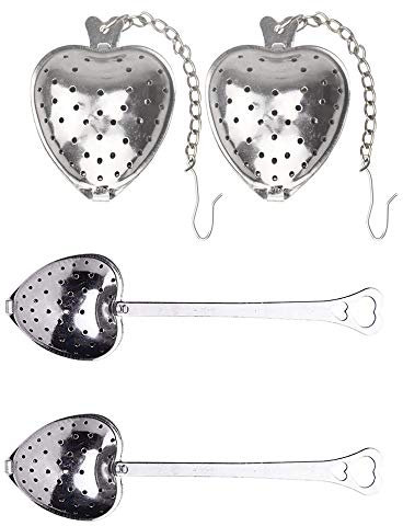 4 Pcs Heart-Shaped Tea Strainer Heart Shaped Tea Balls Stainless Steel Chain Tea Strainer Spoon Filter Herbs Spice Tea Filter Diffuser Reusable Tea Strainer for Tea Coffee Beans Spices and Spices