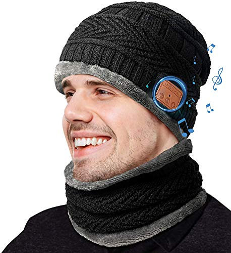 COTOP Geschenke für Männer, Bluetooth Mütze mit Schal Set, Warme Wintermütze mit Kopfhörer, Winter Musik Beanie Gadget für Herren, Fleece Strickmütze für Läuf, Ski