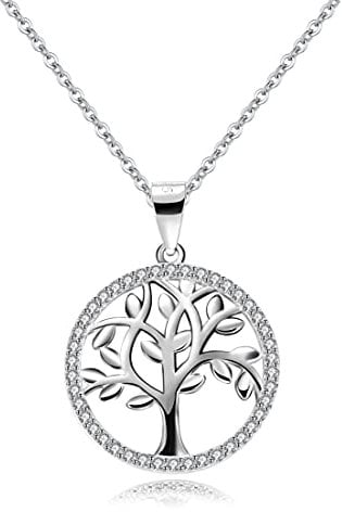 Bo&Pao Lebensbaum Kette Damen Sterling Silber 925, Halskette Baum des Lebens für Mama, 45 cm verstellbar