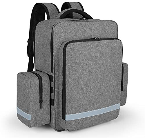 Trunab Notfallrucksack Leer Rettungstasche Grau, Rucksack für Erste Hilfe, Arzttasche Hausbesuch mit Abnehmbaren Seitentaschen und Rutschfestem Boden, Geeignet für EMT, Hausbesuche