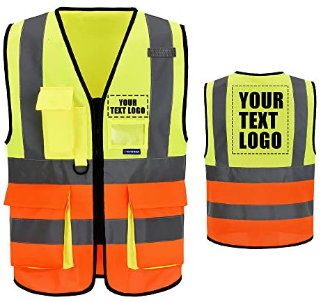 AYKRM 21 Farben Personalisierte bedruckbare Warnweste aufdruck mit Text oder mehrfarbigem Logo und Mehreren Taschen, Warnschutz Arbeitsweste Sicherheitsweste mit bedruckbare