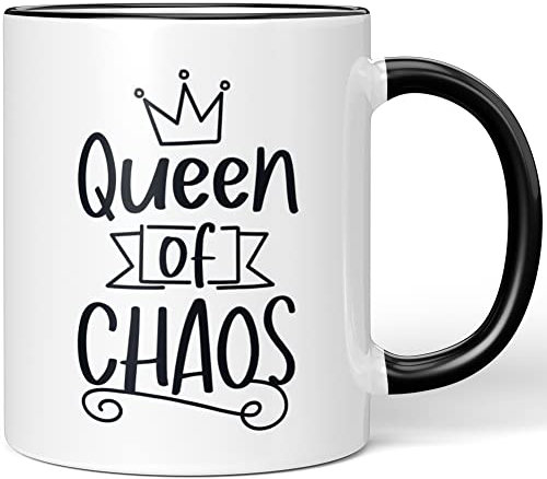 JUNIWORDS Tasse, Queen of Chaos, Wähle Farbe, Schwarz