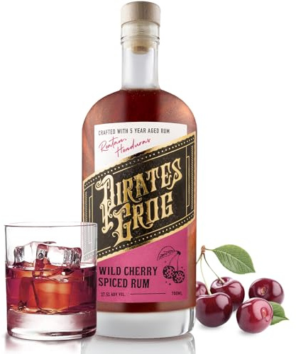 Wild Cherry Spiced Rum, Five Year Aged in Oak Barrels, 70cl, 37.5% ABV | Pirate's Grog Premium Spiced Rum Gift, Fruit, Allspice & Vanilla Flavours, World Rum Award Winner, Great Alcohol Gift