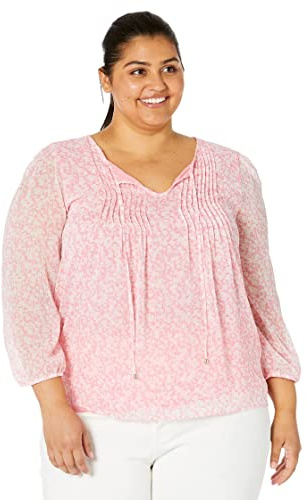 Tommy Hilfiger Chemisier à Manches Longues en Mousseline de Soie pour Femme, Rose Anglaise Multicolore, Taille S
