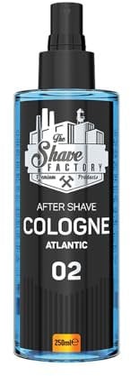 THE SHAVE FACTORY Aftershave-Kölnischwasser – Atlantic 250ml – Zitrisch-Aquatischer & Holzig-Duft für Männer – Belebender Aftershave-Splash – Beruhigt Rasurreizungen & Spendet Feuchtigkeit