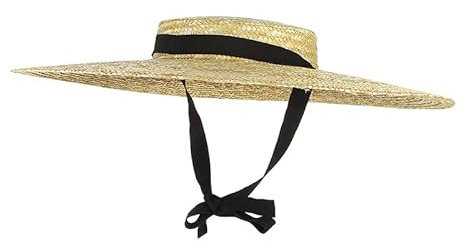 IYSHOUGONG DONNE RAFFIA LIGE BRAME BRAME HUT 121518 CM RAND Strohhut Flach Femmes Sommer avec un groupe noir blanc Tie Sonnenhut Beach Cap Da Spigigia