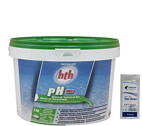 HTH pH Moins Micro-Billes - 5kg | Correcteur de pH Solide - Baisse Le pH + 10 Tests HPS OFFERTS 6 en 1