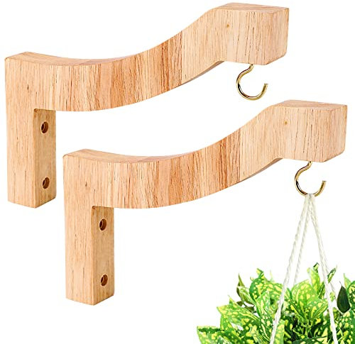 FGSAEOR T-förmige Holz-Pflanzenhalterung, 2 Stück, 17.8 cm, Wandhaken, Pflanzenaufhänger für Heimdekoration, robuste hängende Pflanzgefäße für drinnen und draußen, Blumenkörbe, Windspiele