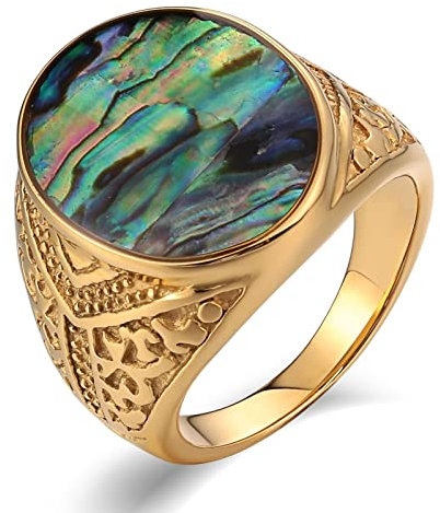 Whoiy Goldring für Männer, Männer Ring Daumen 20mm Edelstahl Siegelring Runden Opal Ringgröße 60 (19.1) Gravierbar