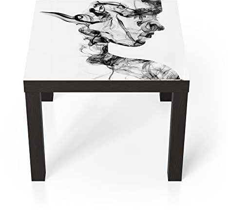 DEQORI Glastisch | schwarz klein 55x55 cm | Motiv Frauenkopf aus Rauch | ausgefallener Beistelltisch aus Glas | Hochglanz Couchtisch fürs Wohnzimmer | moderner Couch Tisch mit Design