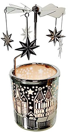 Kingnero Karussell Kerze Glas Halter – Drehbare Windmühle, Teelicht, Kerzen-Stick, Geschenke für die Familie (Silberstern)
