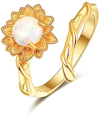 PRAYMOS Sonnenblumen Ring Frauen Ring Damen Silber 925 You Are My Sunshine Damen Ringe Gold Opal Ring