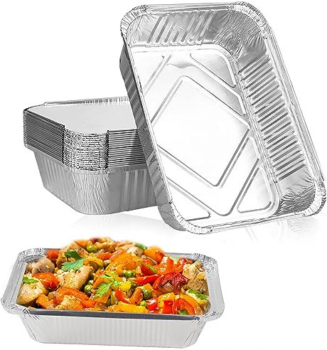 Orssmigs 20Pcs Aluschalen mit Deckel 1000ml Grill Aluschalen Aluminium Grillschale Tropfschale Grill Fettauffangschale Alu Backformen Einwegschale zum Grillen für Backen, BBQ, Kochen, 21.5x16x5cm