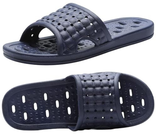 ktprniy Ciabatte da bagno con fori di drenaggio, ciabatte antiscivolo ad asciugatura rapida, pantofole da bagno per dormitorio e casa, unisex, blu, EU 43/44