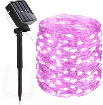Tubo Natalizio Led rosa ad Energia Solare 22Mt, Luci Luminose di Natale da Esterno, Corda IP65 8 Modalità per Giardini, Decorazioni Natalizie, Feste, Pannello con batteria ricaricabile (Rosa, 22)