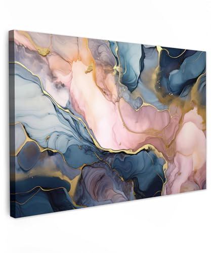 MuchoWow© Quadri Moderni Soggiorno 90x60 cm Poster Da Parete Decorazioni Muro Salotto Quadro Grande Foto Con Cornice Stampe Su Tela Camera Da Letto Cucina AstrattiMarmo - Rosa - Blu