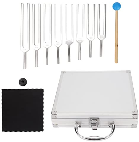 NSXAYIWE 8-teiliges Stimmgabeln zur Heilung, Stimmgabel Hammer Set aus Aluminiumlegierung Mit Hammer, 256HZ 288HZ 320HZ 341,3HZ 384HZ 426,6HZ 480HZ 512HZ Gabeln Für Heilung Und Entspannung Beim Yoga