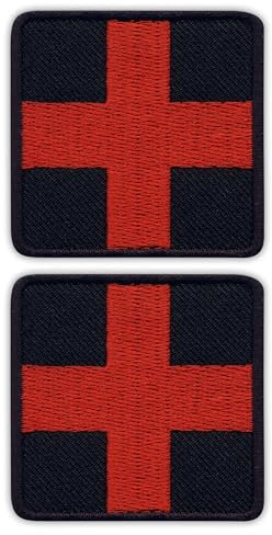 Set mit zwei – rotes Medic Kreuz auf schwarzem Hintergrund – quadratisch – zum Aufnähen – bestickter Aufnäher/Abzeichen/Emblem