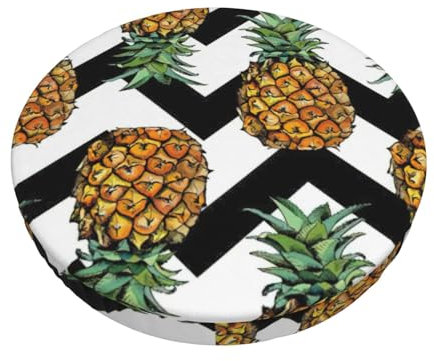 OdDdot Ananas mit schwarz-weiß gestreiftem Druck, runde Hocker-Kissenbezüge, Stuhl-Sitzkissen, Schonbezug, 30,5 cm - 35,6 cm Barstuhl-Kissenbezug