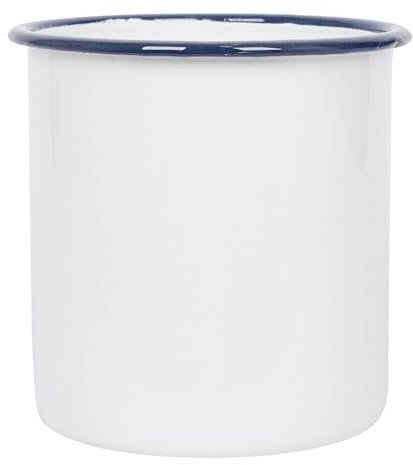 Argon Tableware Enamel Utensil Holder - 15.5cm - Pack of 1 - Blue Rim - White Stainless Steel Kitchen Cutlery Holder Utensils Spoon Storage Organiser Rack Caddy Stand