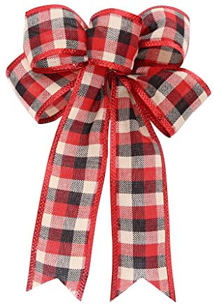 SCUDGOOD Weihnachtsbaumschleife, gestreift, Elch, langes Band, vorgebundene Schleife, Dekoration, vorgebundene Schleifen, goldfarben