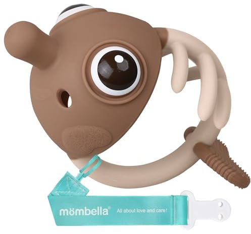 Mombella Clownfish Teether - Jouet de Dentition en Silicone Souple pour Bébés de 3-12 Mois avec Attache-Tétine - Cadeau pour Bébé, Tanné