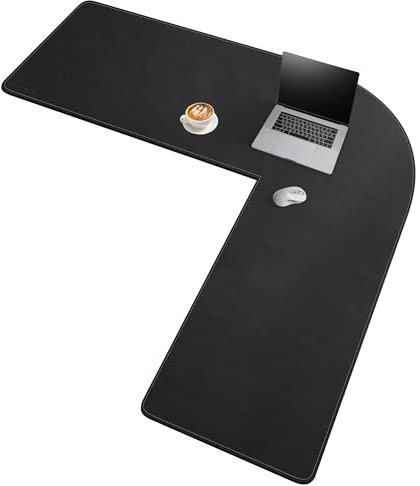 Chihein (57.1”+ 57.1”) x 19.7” L-Shaped Desk Pad (Black), Dual Sided Corner Desk Mat, Computer Office Mouse pad Writing Table Pad for Gaming, Home, Office